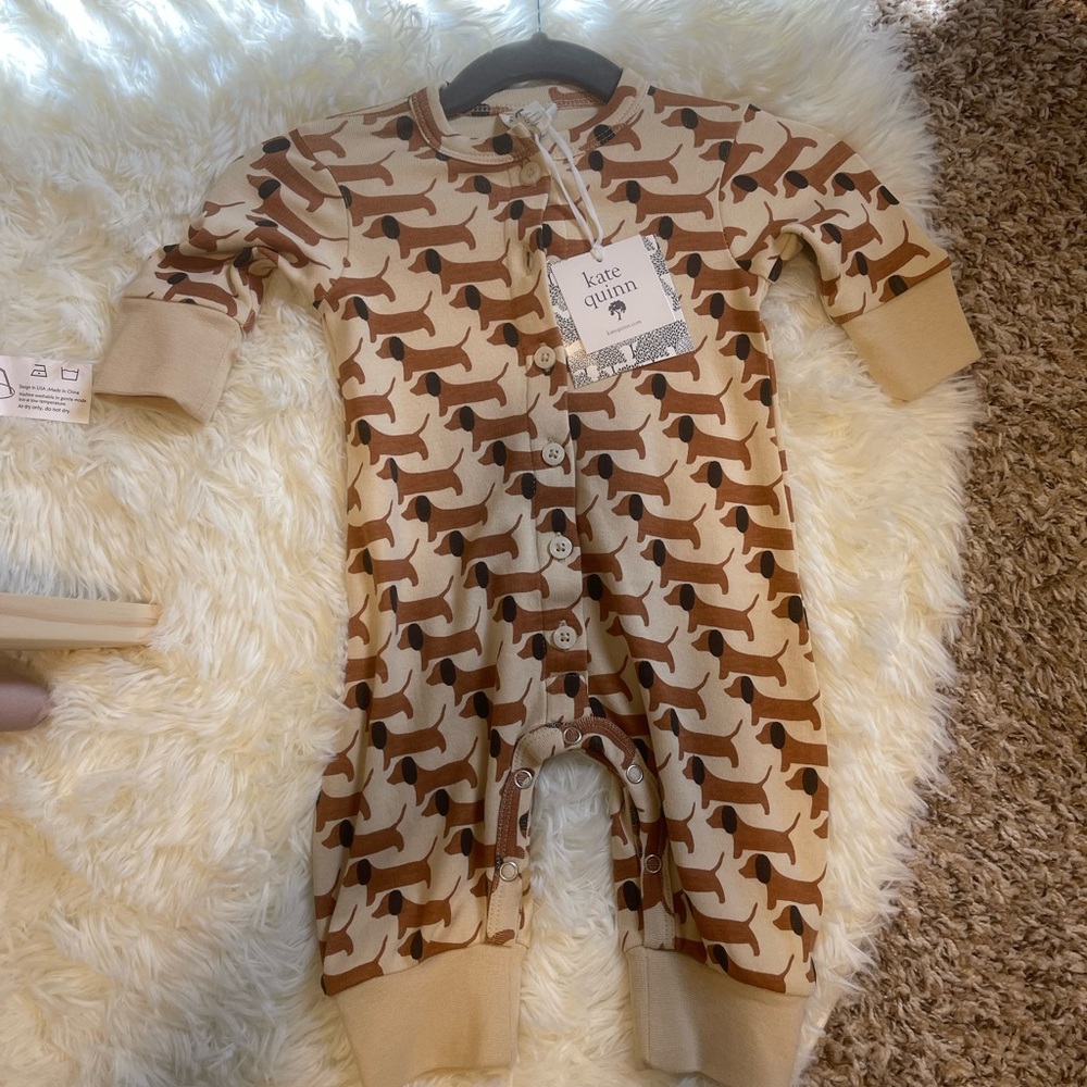 Kate quinn puppy long sleeve romper with booties